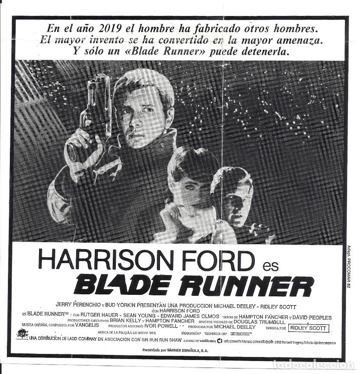 Cine: BLADE RUNNER PROGRAMA CLICHE WARNER HARRISON FORD RIDLEY SCOTT 5 - Foto 1