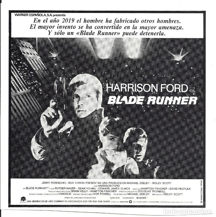 Cine: BLADE RUNNER PROGRAMA CLICHE WARNER HARRISON FORD RIDLEY SCOTT 6 - Foto 1