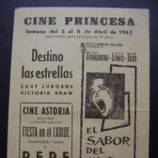 Cine: EL SABOR DEL MIEDO, CHRISTOPHER LEE, FOLLETO LOCAL DEL CINE PRINCESA DE VALENCIA, 1962