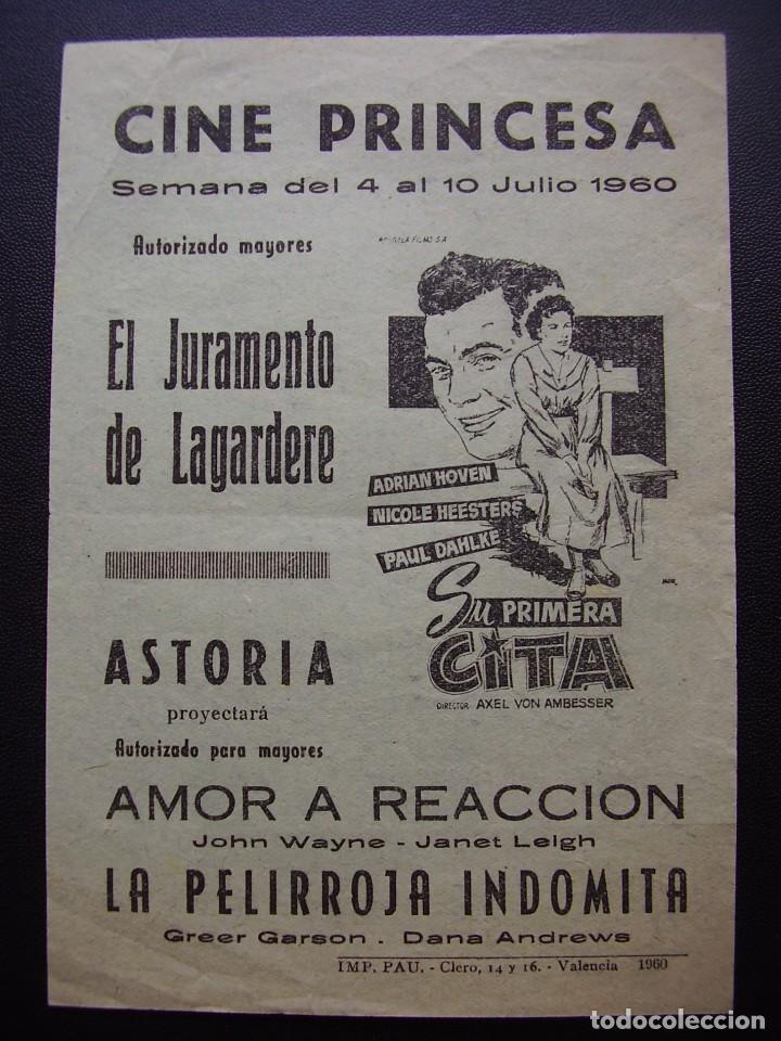 Cine: SU PRIMERA CITA, ADRIAN HOVEN, FOLLETO LOCAL DEL CINE PRINCESA DE VALENCIA, 1960