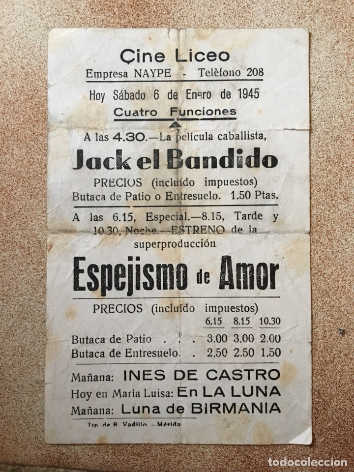 Cine: Teatro Liceo M&eacute;rida programa de mano cine - Foto 1