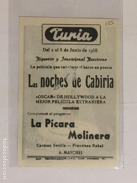 Cine: PROGRAMA LAS NOCHES DE CABIRIA. PUBLICIDAD TURIA. 1958. - Foto 2