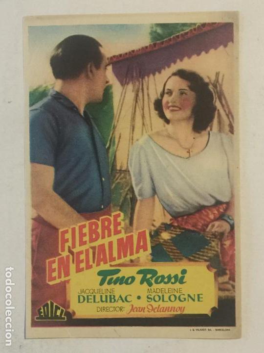  Flyers Publicitaires de films Anciens: FOLLETO DE CINE FIEBRE EN EL ALMA. SIN PUBLICIDAD.