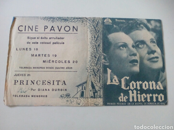 Cine: PROGRAMA DE MANO LA CORONA DE HIERRO - Foto 1