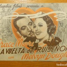 Cine: FOLLETO DE MANO CINE - PELÍCULA - FILM - A VUELTA DEL RUISEÑOR - 1937 - DOBLE