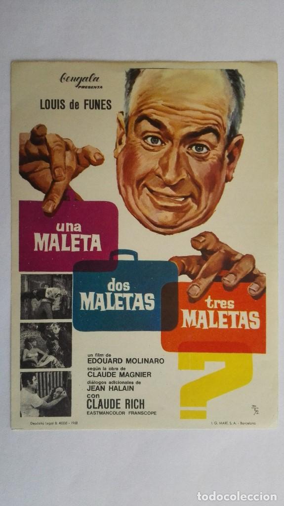Cine: FOLLETO DE CINE, UNA MALETA DOS MALETAS TRES MALETAS  CON LOUIS DE FUNES, A&Ntilde;OS 60, ORIGINAL