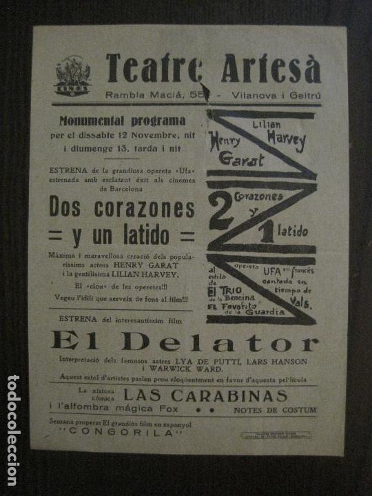 Cine: DOS CORAZONES Y UN LATIDO - PROGRAMA DE CINE - VILANOVA -VER FOTOS-(C-4170)