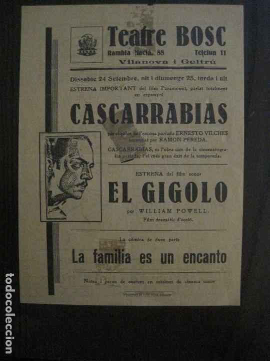 Cine: CASCARRABIAS - EL GIGOLO - PROGRAMA DE CINE - VILANOVA -VER FOTOS-(C-4172)