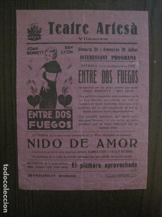 Cine: ENTRE DOS FUEGOS  - PROGRAMA DE CINE - VILANOVA -VER FOTOS-(C-4176)