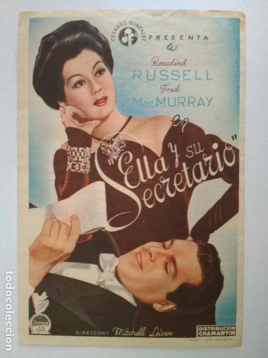 Cine: FOLLETO DE CINE, ELLA Y SU SECRETARIO, A&Ntilde;OS 40, ORIGINAL, CINEMA SAN MIGUEL