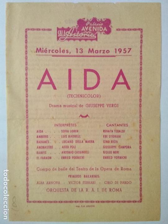Cine: FOLLETO DE CINE, A I DA, DRAMA MUSICAL DE GIUSEPPE VERDI, A&Ntilde;OS 50, PALACIO AVENIDA, SALA ASTORIA
