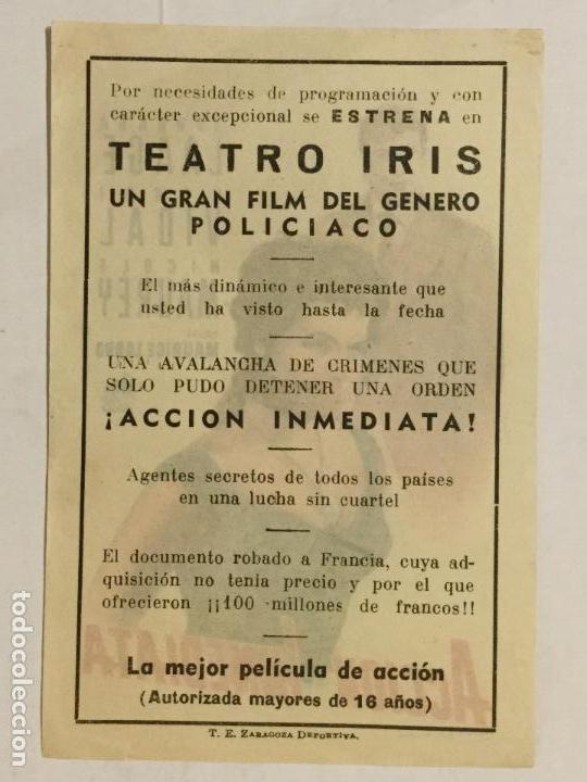 Cine: PROGRAMA DE CINE ACCION INMEDIATA. TEATRO IRIS (ZARAGOZA). - Foto 2