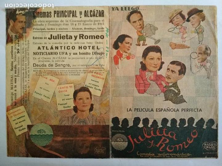 Cine: FOLLETO DE CINE DOBLE, JULIETA Y ROMEO, A&Ntilde;OS 40, ORIGINAL,CINEMAS PRINCIPAL Y ALCAZAR