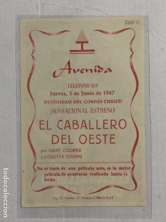 Cine: PROGRAMA DE CINE EL CABALLERO DEL OESTE. CINE AVENIDA (V. SERENA). - Foto 2