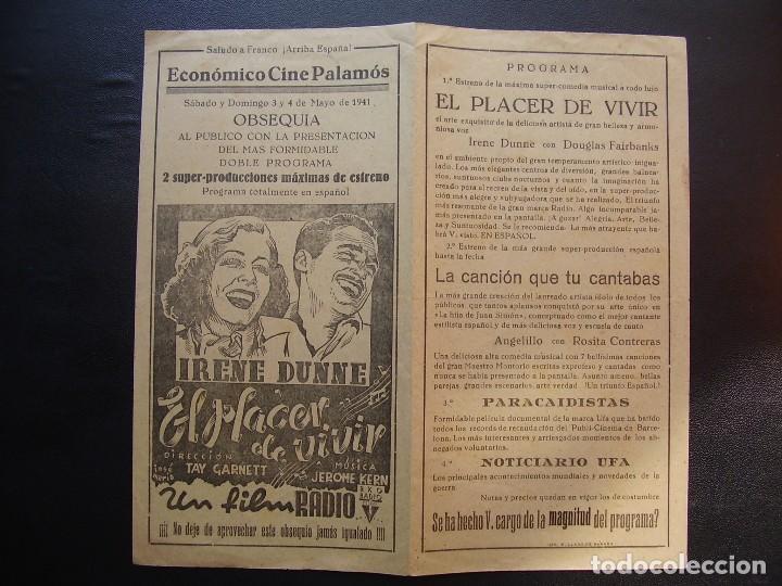 Cinema: EL PLACER DE VIVIR, IRENE DUNNE, FOLLETO LOCAL ECON&Oacute;MICO CINE PALAM&Oacute;S, 1941
