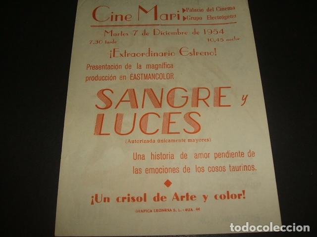 Cine: SANGRE Y LUCES PROGRAMA DE MANO CINE MARI LEON 1954 - Foto 2