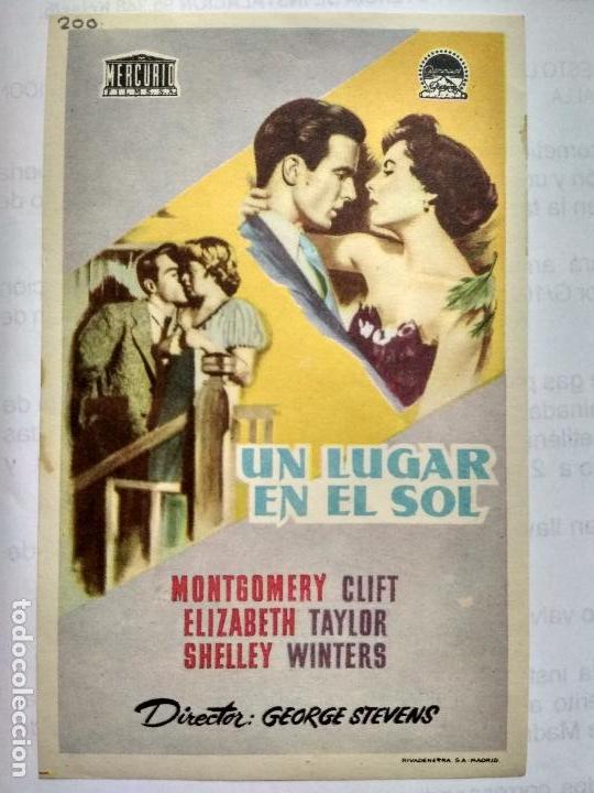 Kino: FOLLETO DE CINE, UN LUGAR EN EL SOL, A&Ntilde;OS 50, ORIGINAL, SIN PUBLICIDAD