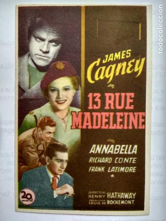 Folhetos de m&atilde;o de filmes antigos de cinema: FOLLETO DE CINE, 13 RUE MADELEINE, A&Ntilde;OS 60, ORIGINAL, SIN PUBLICIDAD