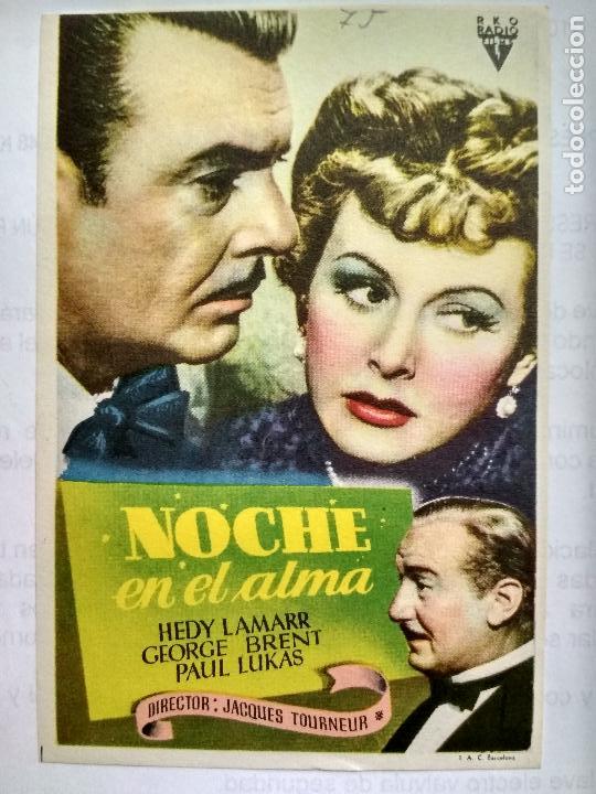 Folhetos de m&atilde;o de filmes antigos de cinema: FOLLETO DE CINE, NOCHE EN EL ALMA, A&Ntilde;OS 40, ORIGINAL, SIN PUBLICIDAD