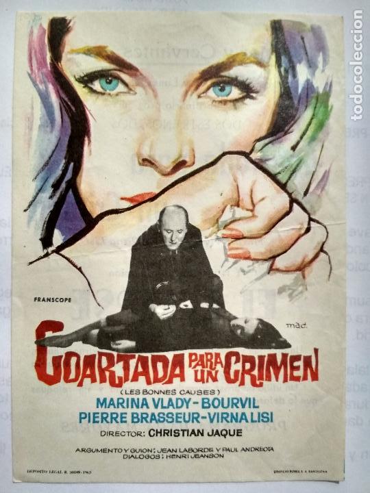 Folhetos de m&atilde;o de filmes antigos de cinema: FOLLETO DE CINE, COARTADA PARA UN CRIMEN, ORIGINAL, CINES CASTELAR Y CERVANTES