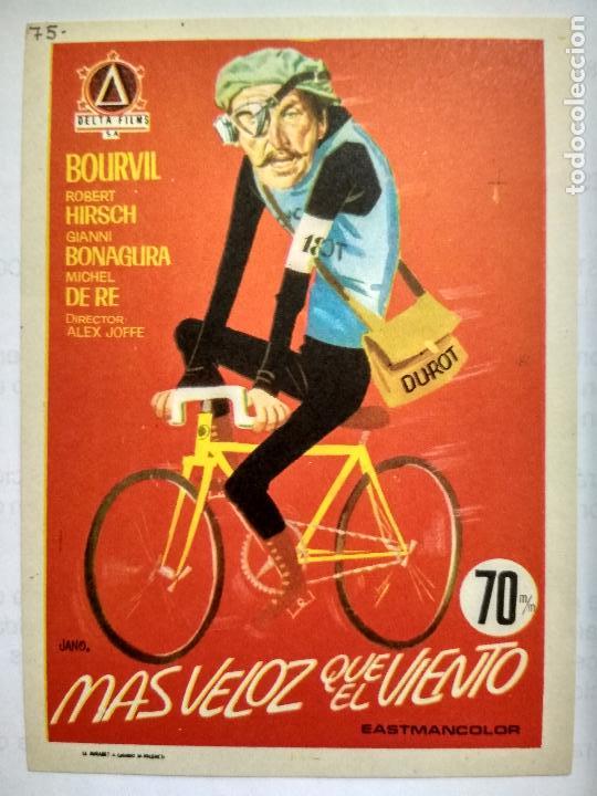 Folhetos de m&atilde;o de filmes antigos de cinema: FOLLETO DE CINE, MAS VELOZ QUE EL VIENTO, ORIGINAL, SIN PUBLICIDAD