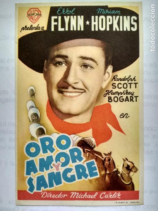 Kino: FOLLETO DE CINE, ORO AMOR Y SANGRE CON ERROL FLINN, ORIGINAL, SIN PUBLICIDAD