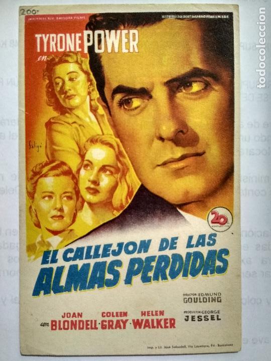  Flyers Publicitaires de films Anciens: FOLLETO DE CINE, EL CALLEJON DE LAS ALMAS PERDIDAS, ORIGINAL, SIN PUBLICIDAD