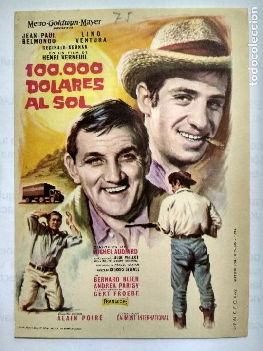  Flyers Publicitaires de films Anciens: FOLLETO DE CINE, 100.000 DOLARES AL SOL CON JEAN-PAUL BELMONDO, ORIGINAL, SIN PUBLICIDAD