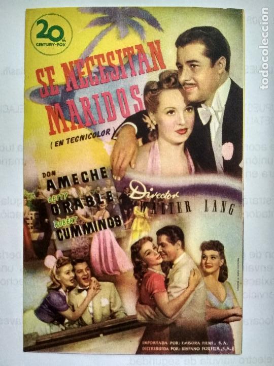  Flyers Publicitaires de films Anciens: FOLLETO DE CINE, SE NECESITAN MARIDOS, ORIGINAL, SIN PUBLICIDAD
