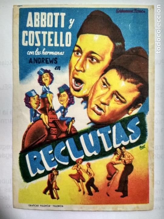  Flyers Publicitaires de films Anciens: FOLLETO DE CINE, RECLUTAS, ORIGINAL, SIN PUBLICIDAD
