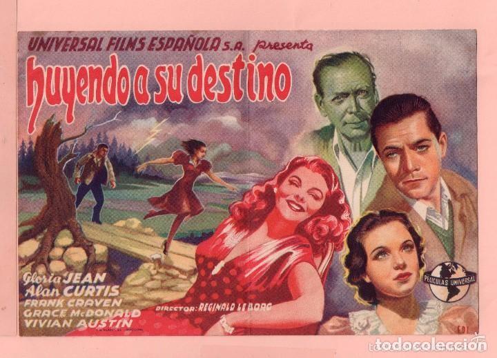 Folhetos de m&atilde;o de filmes antigos de cinema: Folleto de Mano Cine Huyendo a su Destino Sin Publicidad