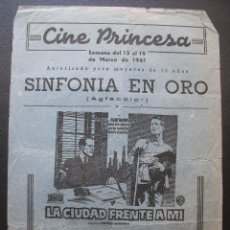 Cine: LA CIUDAD FRENTE A MÍ, PAUL NEWMAN, FOLLETO LOCAL DEL CINE PRINCESA DE VALENCIA, 1961