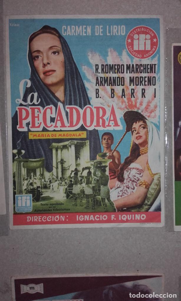 Folhetos de m&atilde;o de filmes antigos de cinema: LA PECADORA  MARIA DE MAGDALA  CARMEN DE LIRIO