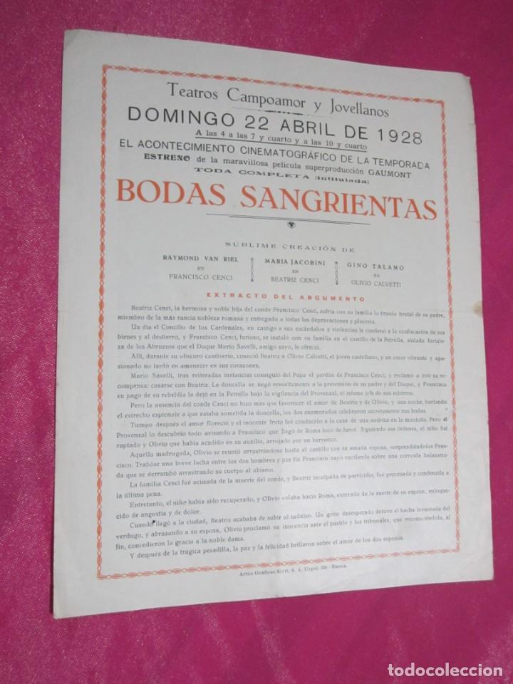 Cine: BODAS SANGRIENTAS PROGRAMA CINE MUDO 1928 C3 - Foto 5