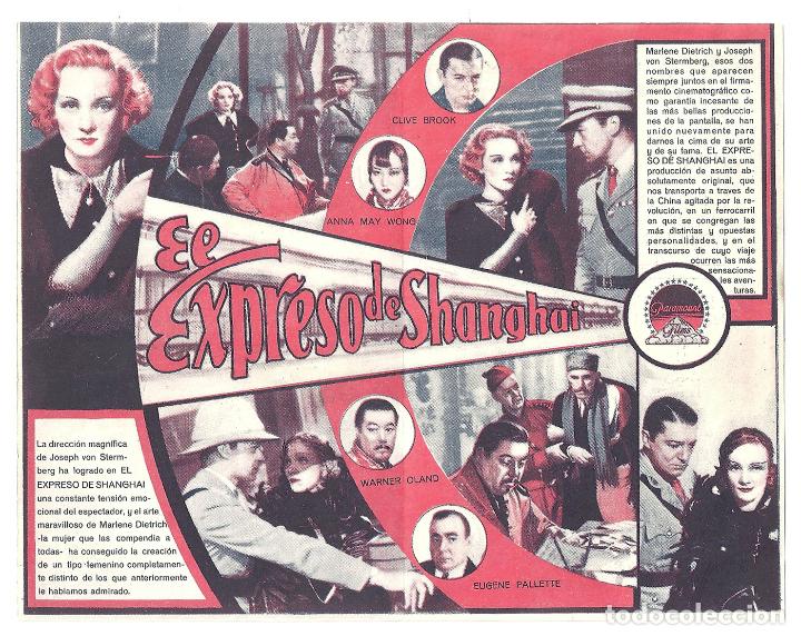 Cine: PTEB 008 EL EXPRESO DE SHANGHAI PROGRAMA DOBLE PARAMOUNT MARLENE DIETRICH - Foto 2