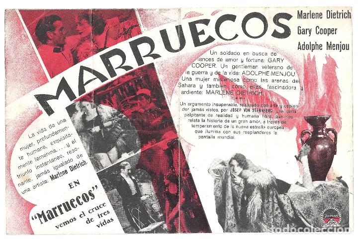 Cine: PTEB 008 MARRUECOS PROGRAMA DOBLE PARAMOUNT MARLENE DIETRICH GARY COOPER LEGION - Foto 2