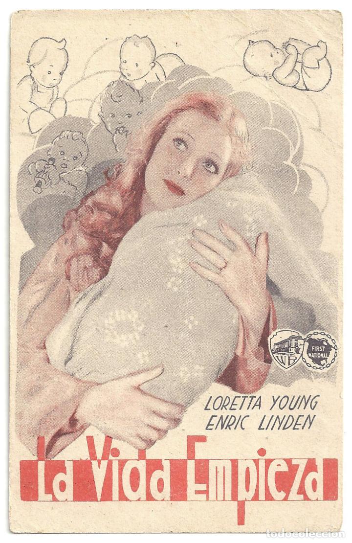 Cine: PTEB 011 LA VIDA EMPIEZA PROGRAMA TARJETA WARNER LORETTA YOUNG ERIC LINDEN - Foto 1