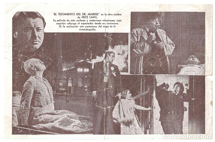 Cine: PTCC6 47 EL TESTAMENTO DEL DR MABUSE PROGRAMA DOBLE U FILMS FRITZ LANG - Foto 1