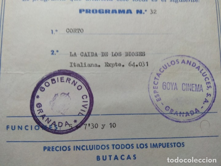 Cine: W-PROGRAMA DEL CINE GOYA --LA CAIDA DE LOS DIOSES - Foto 3
