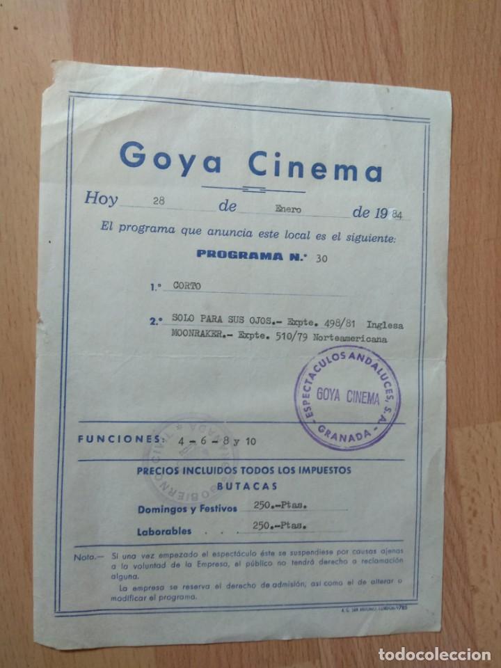 Cine: W-PROGRAMA DEL CINE GOYA..SOLO PARA SUS OJOS Y MOONRAKER - Foto 1