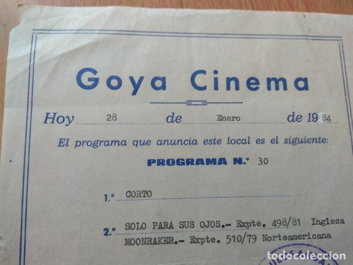 Cine: W-PROGRAMA DEL CINE GOYA..SOLO PARA SUS OJOS Y MOONRAKER - Foto 2