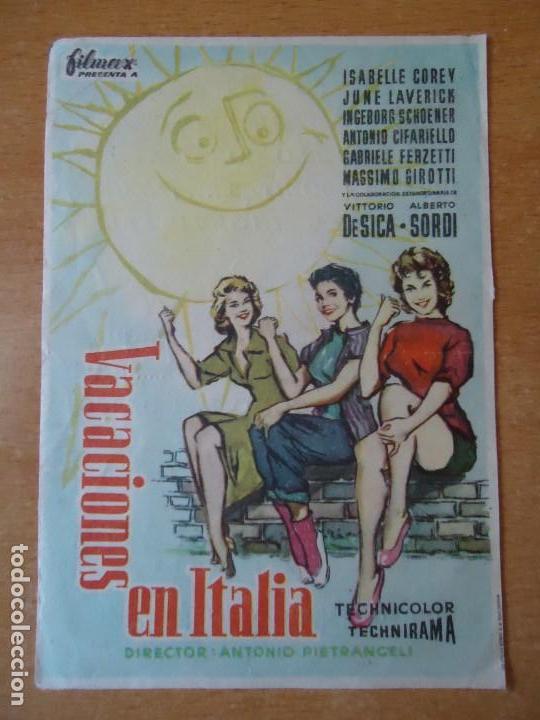 Cine: VACACIONES EN ITALIA. ISABELLE COREY, VITTORIO DE SICA, ALBERO SORDI, CON PUBLICIDAD.