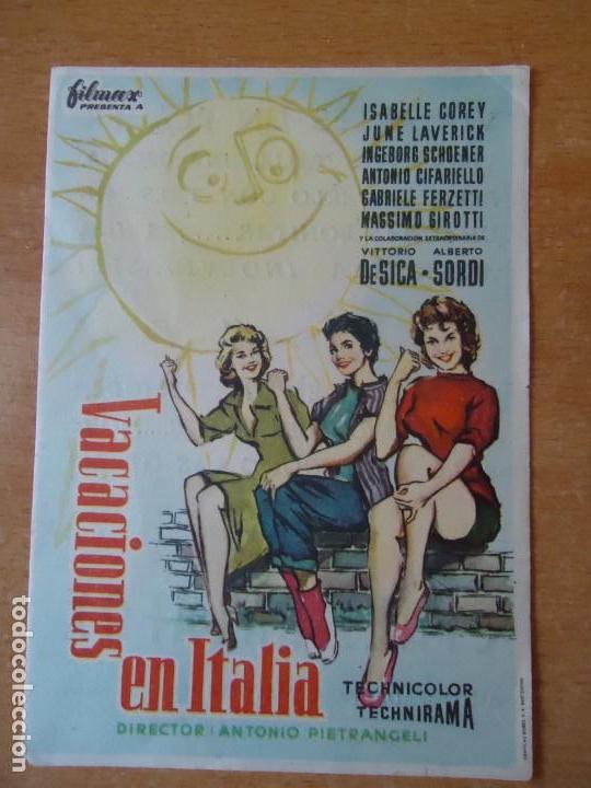 Cine: VACACIONES EN ITALIA. ISABELLE COREY, VITTORIO DE SICA, ALBERO SORDI, CON PUBLICIDAD.