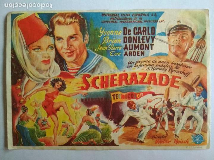 Cine: FOLLETO DE CINE, SCHERAZADE CON YVONNE DE CARLO, A&Ntilde;OS 40, ORIGINAL, CINE MIRAMAR - CANET DE MAR