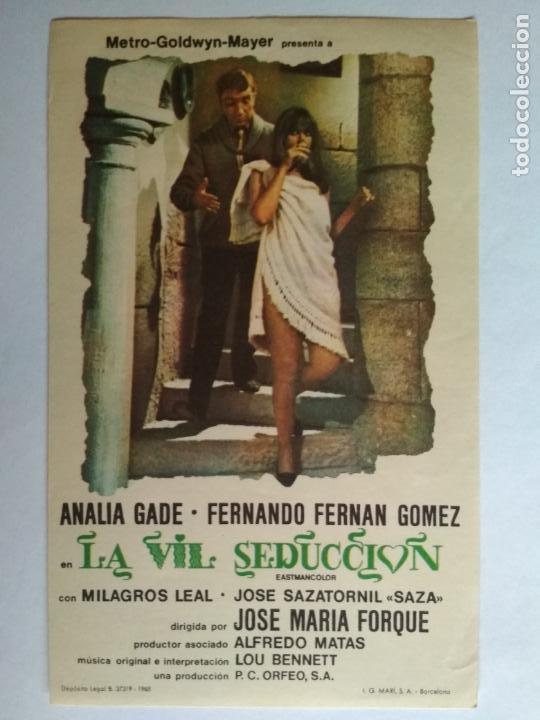 Kino: FOLLETO DE CINE, LA VIL SEDUCCION CON F. FERNAN GOMEZ, ORIGINAL, CINE GABRIEL Y GALAN