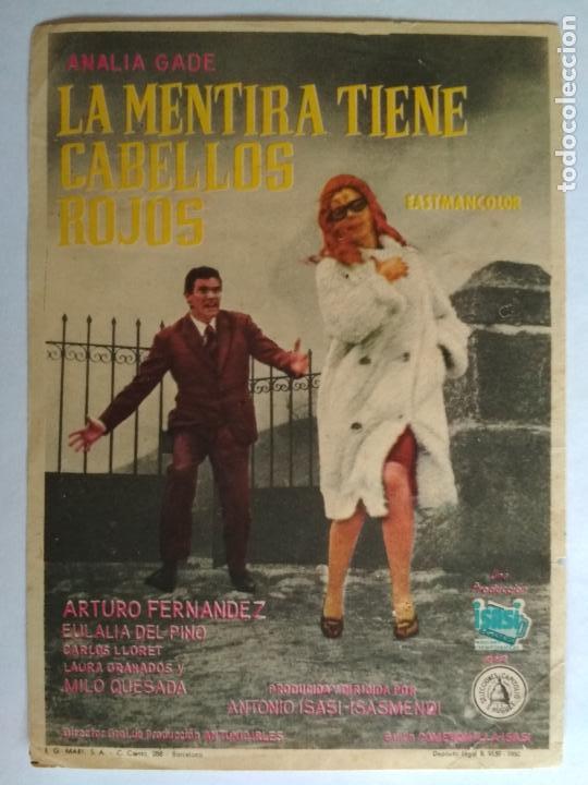 Kino: FOLLETO DE CINE, LA MENTIRA TIENE LOS CABELLOS ROJOS CON ANALIA GADE, ORIGINAL, CINE LA PANTALLA