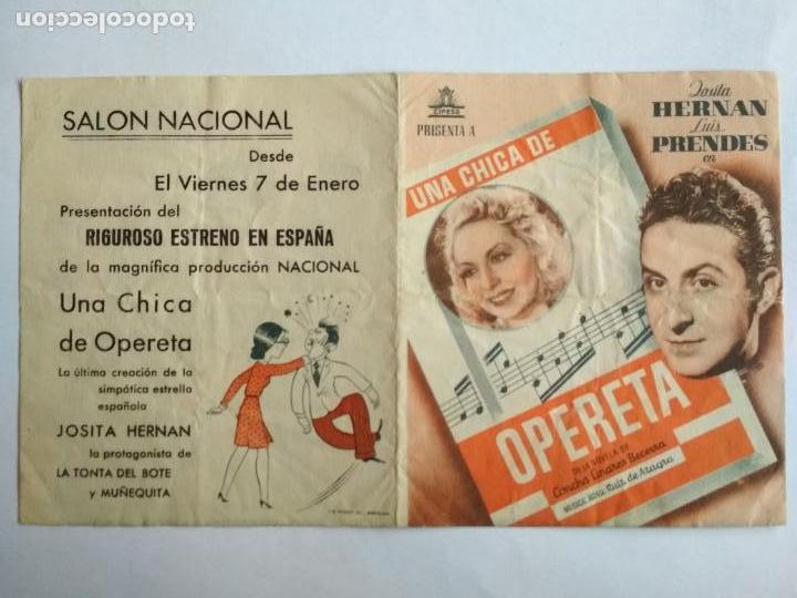 Kino: FOLLETO DE CINE DOBLE, UNA CHICA DE OPERETA CON LUIS PRENDES , ORIGINAL, SALON NACIONAL