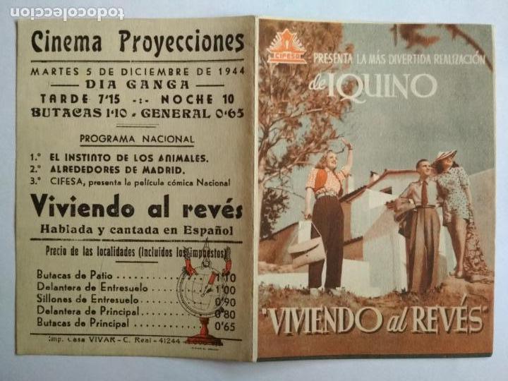Cine: FOLLETO DE CINE DOBLE, VIVIENDO AL REVES CON ALICIA PALACIOS , ORIGINAL, CINEMA PROYECCIONES