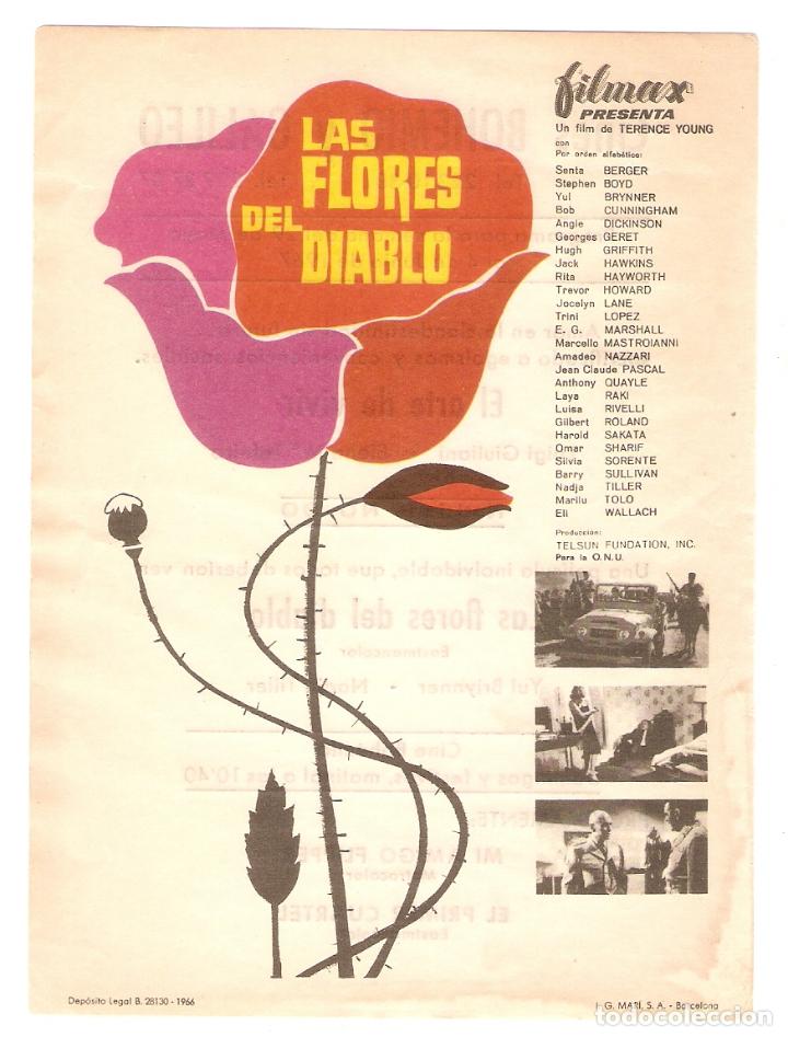Folhetos de m&atilde;o de filmes antigos de cinema: LAS FLORES DEL DIABLO - YUL BRYNNER, ANGIE DICKINSON, STEPHEN BOYD - CINES BOHEMIO Y GALILEO