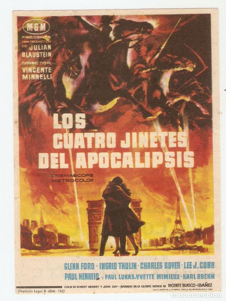 Folhetos de m&atilde;o de filmes antigos de cinema: LOS CUATRO JINETES DEL APOCALIPSIS - GLENN FORD, INGRID THULIN - DIRECTOR V. MINNELLI - CINE COMEDIA